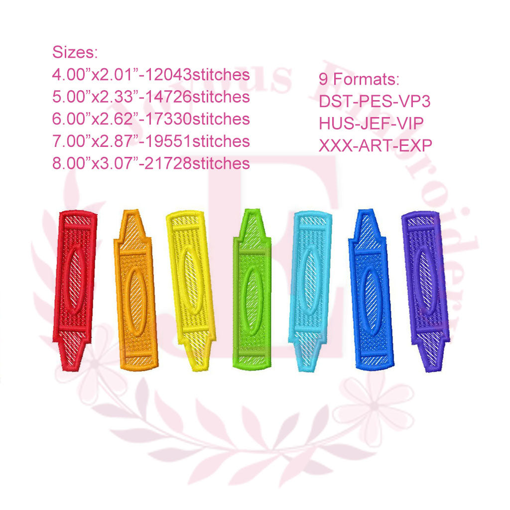 Back to School Crayon Embroidery Design