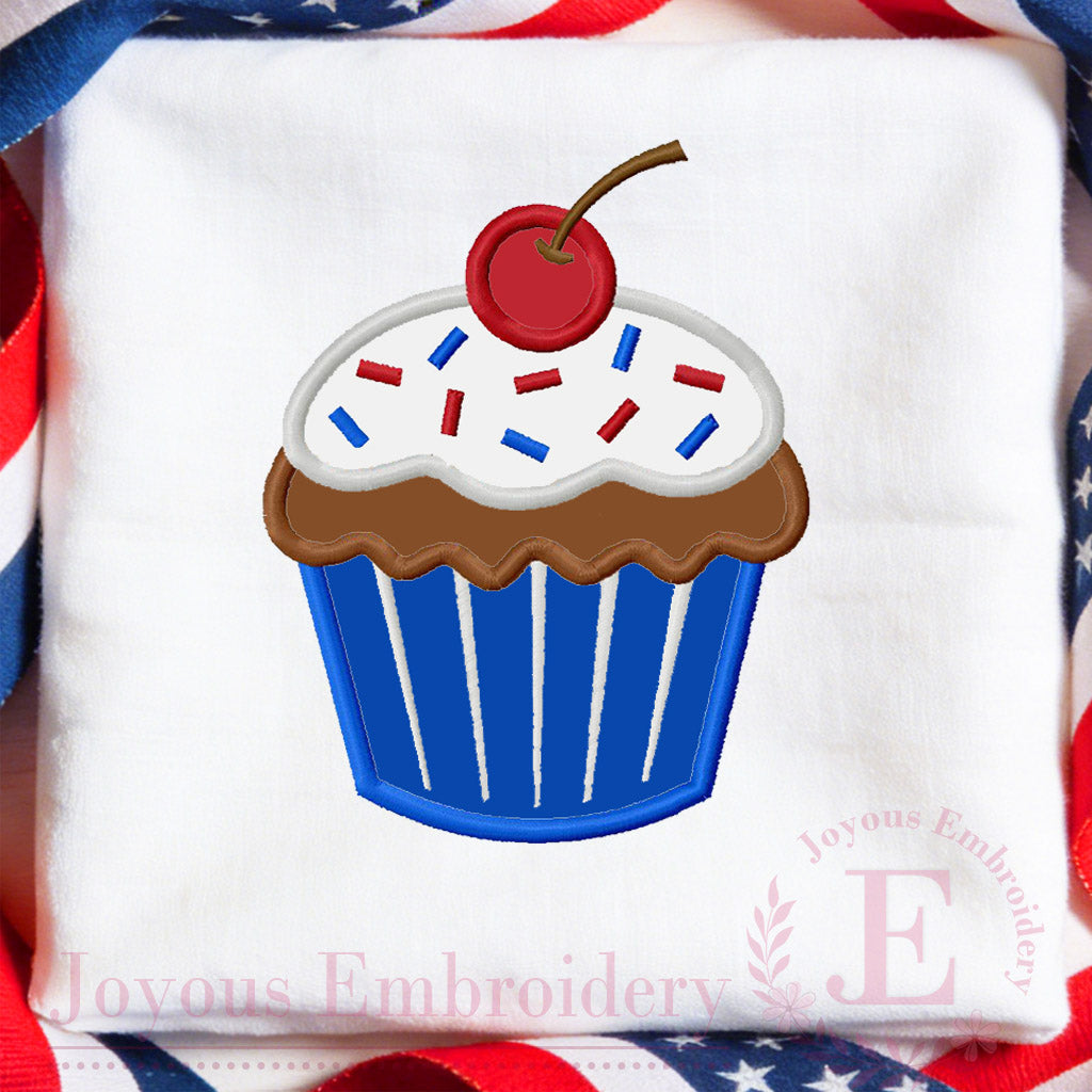 Patriotic Cupcake Applique Embroidery Design, 4th of July Machine Embroidery File