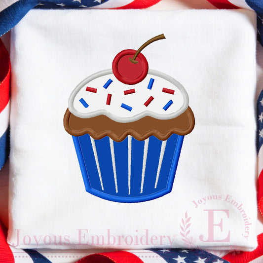 Patriotic Cupcake Applique Embroidery Design, 4th of July Machine Embroidery File