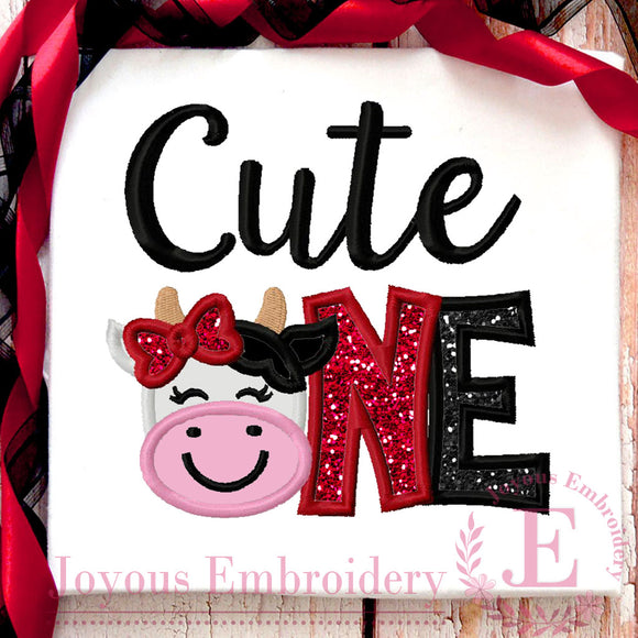 Cute ONE Cow Applique Embroidery