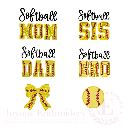 Softball Family Bundle Applique Embroidery Design