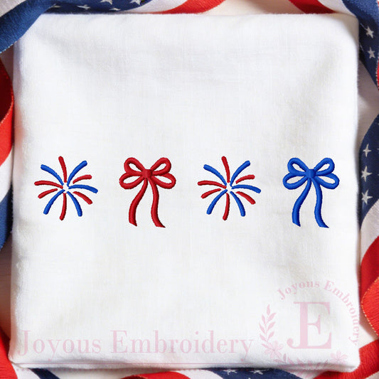 Patriotic Bow and Fireworks Embroidery Design, 4th of July Mini Embroidery File