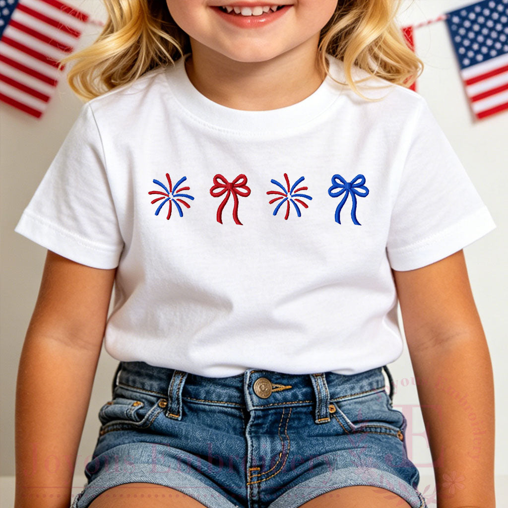 Patriotic Bow and Fireworks Embroidery Design, 4th of July Mini Embroidery File