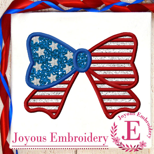 4th Of July Flag Bow Applique Machine Embroidery Design