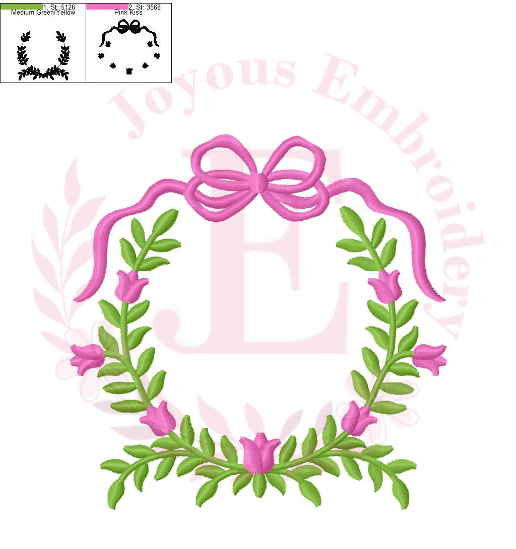 Floral Frame Embroidery Design,Wreath Bow Monogram Frame Machine Embroidery File