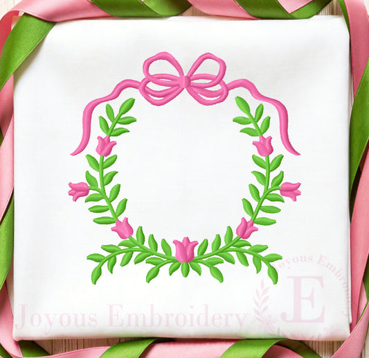 Floral Frame Embroidery Design,Wreath Bow Monogram Frame Machine Embroidery File