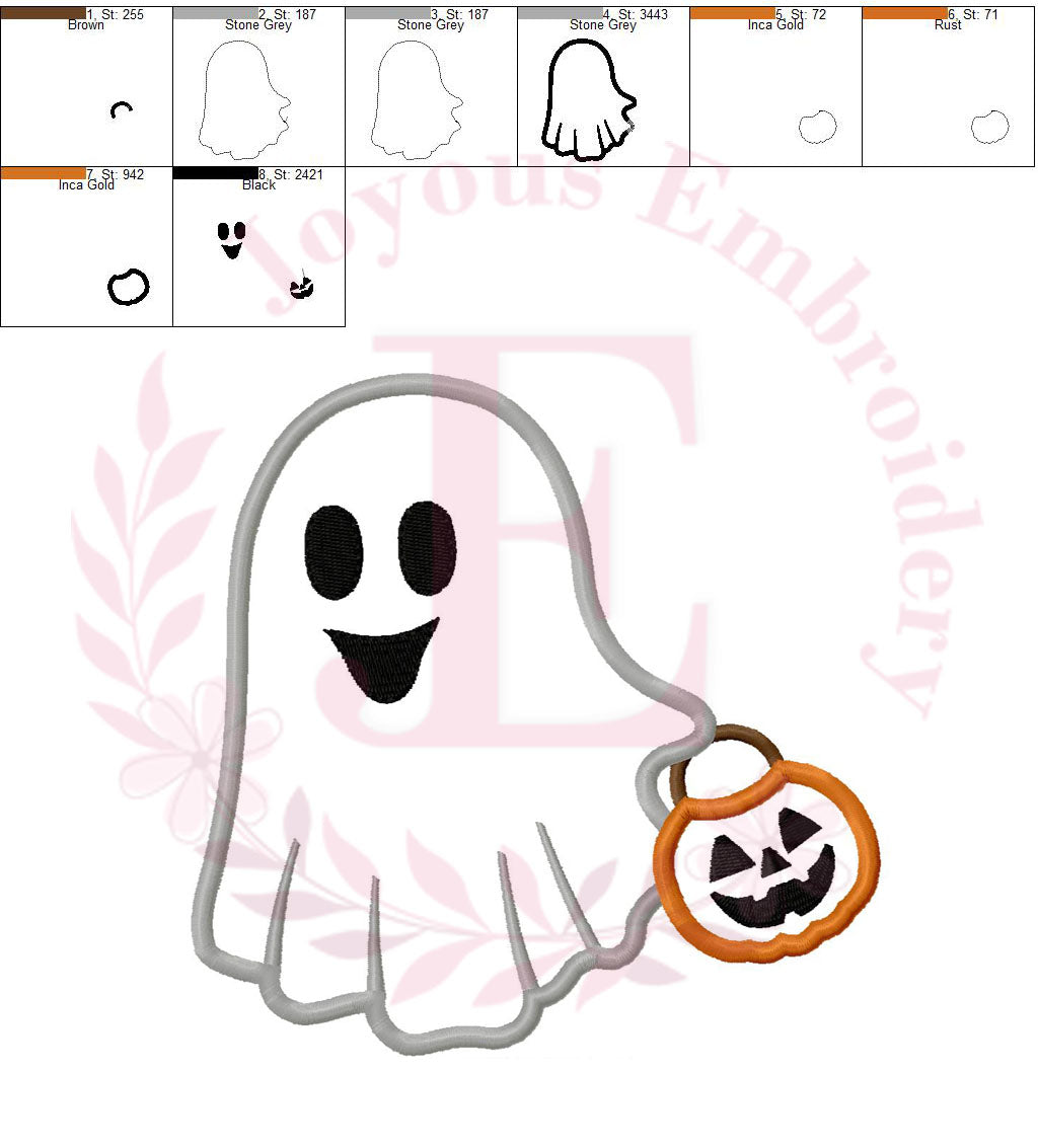Ghost with Pumpkin Machine Embroidery Design