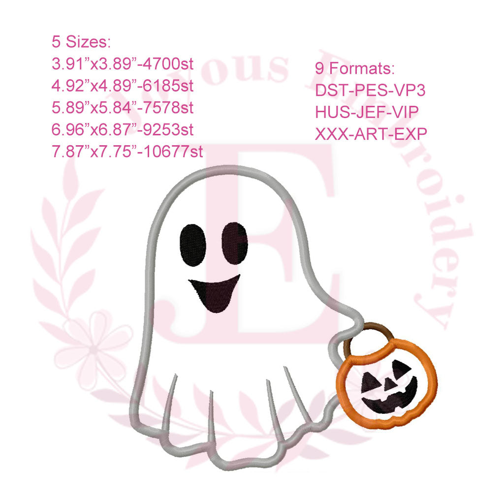 Ghost with Pumpkin Machine Embroidery Design