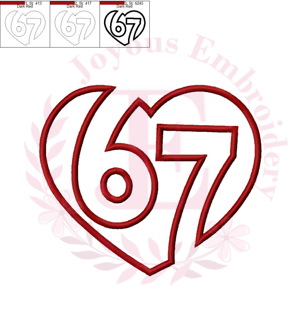 Valentine 6 7 Heart Applique Embroidery File,
