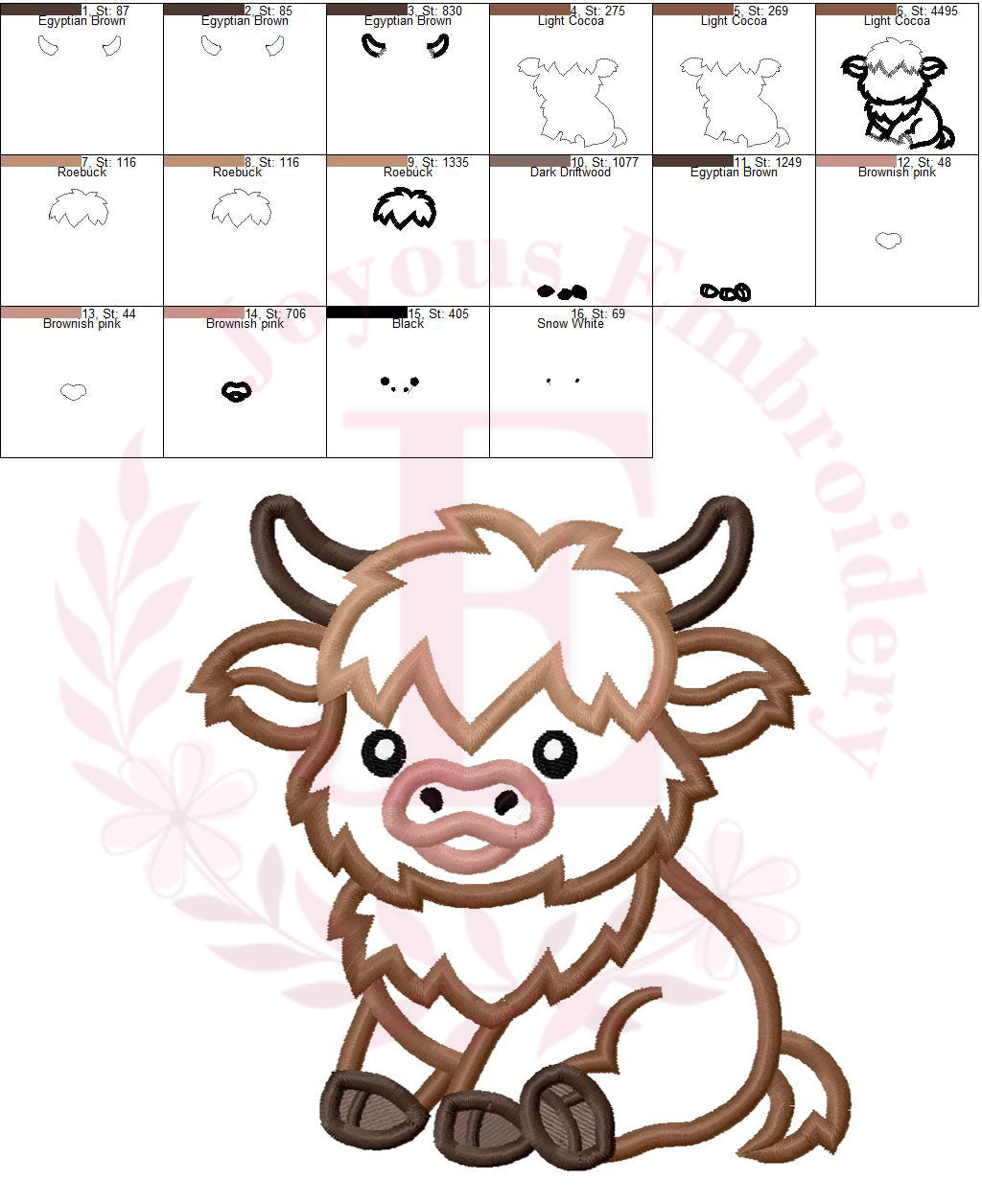 Baby Highland Cow Embroidery File