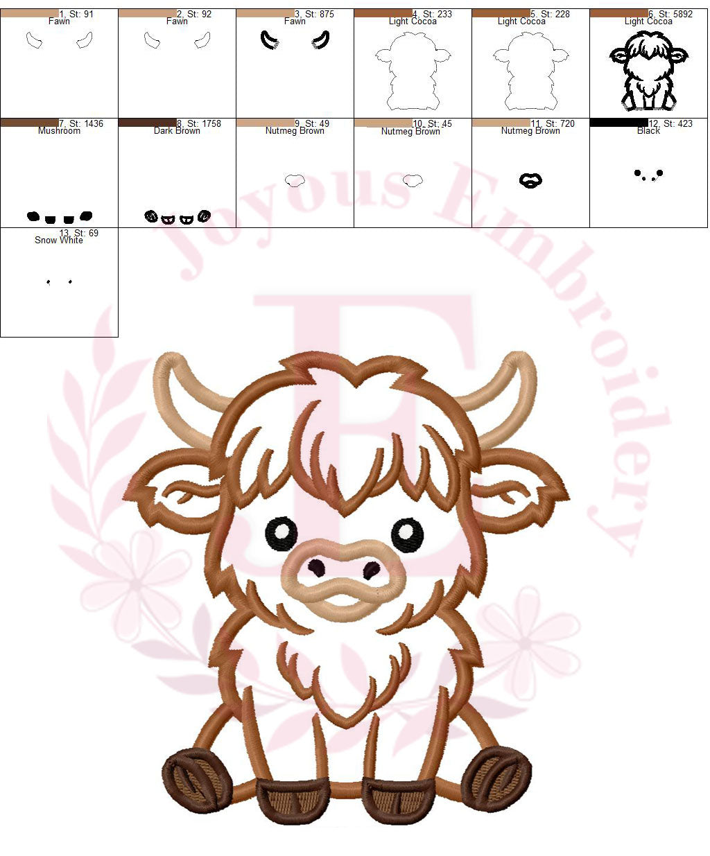 Highland Cow Applique Embroidery File