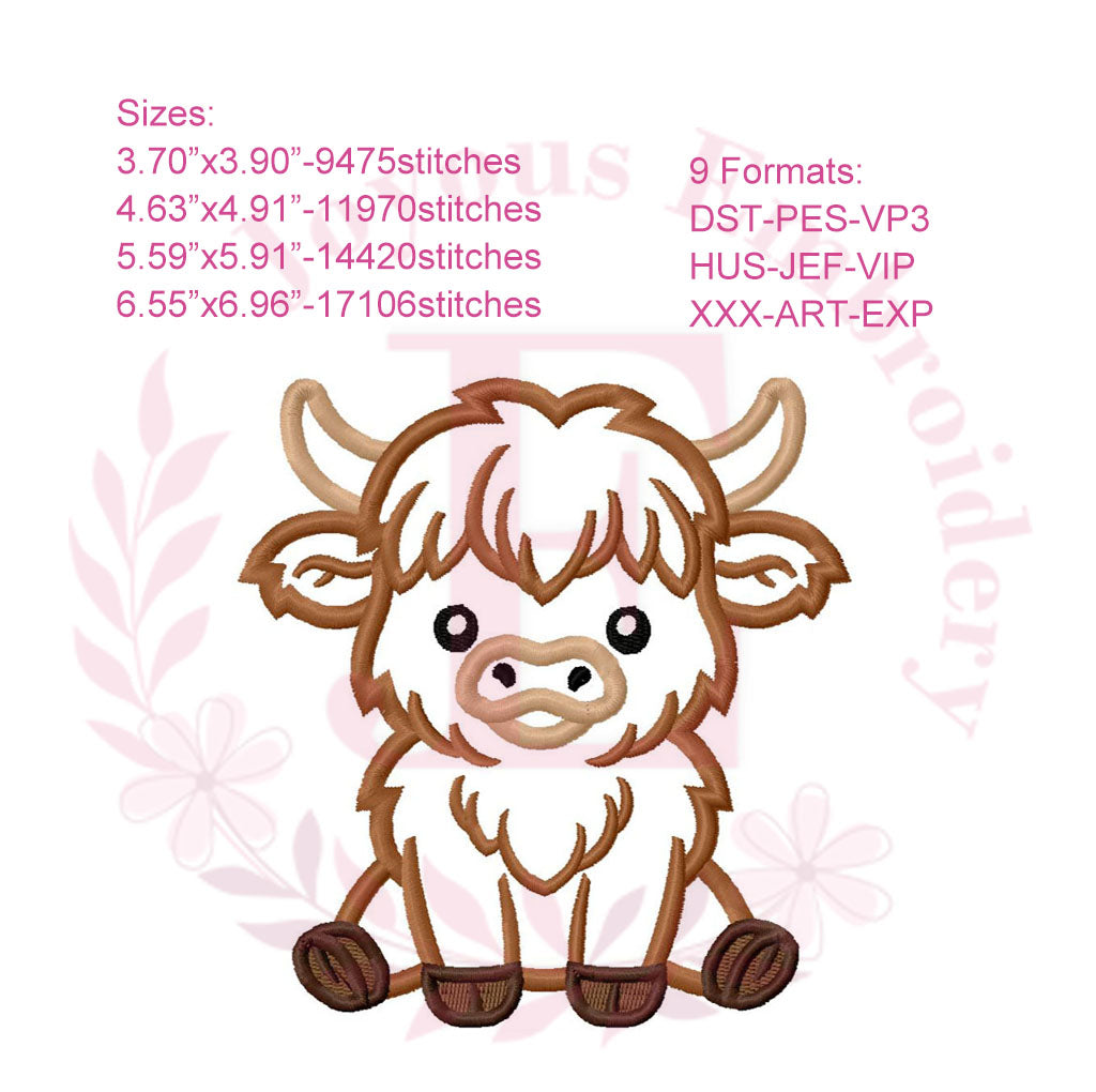 Highland Cow Applique Embroidery File