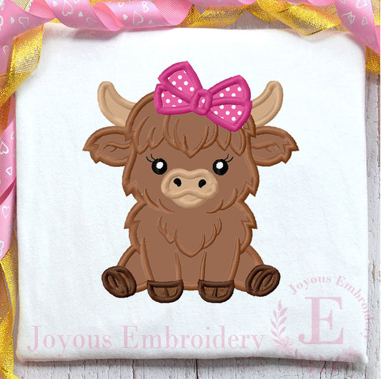 Girl Highland Cow Machine Embroidery Design