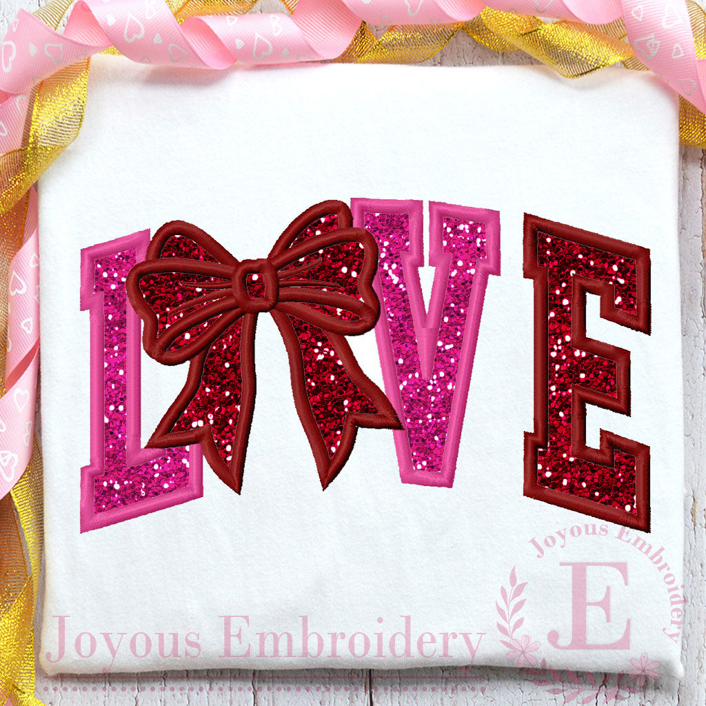 Bow LOVE Applique Embroidery Design