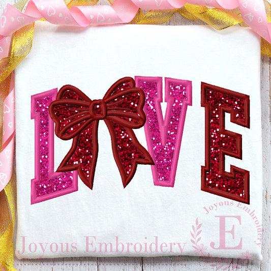 Bow LOVE Applique Embroidery Design