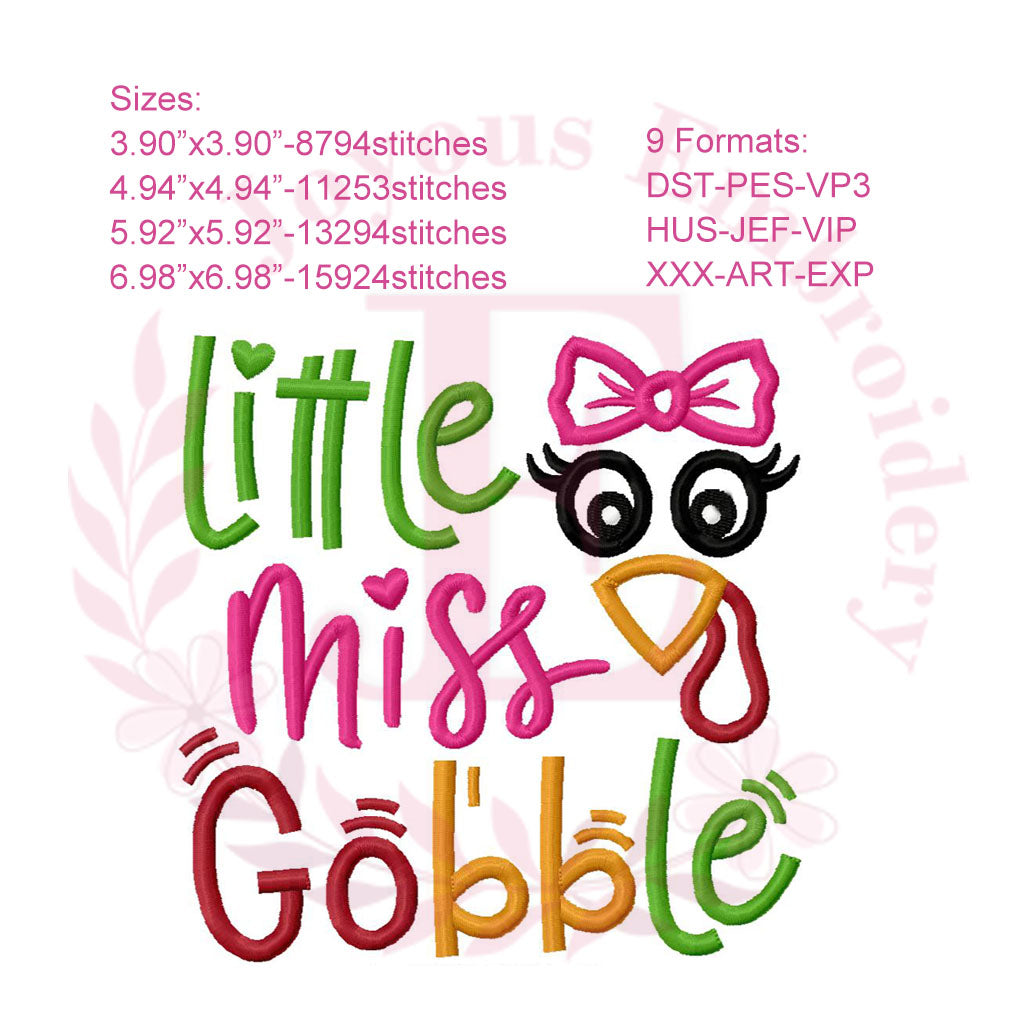 Little miss gobble Embroidery File