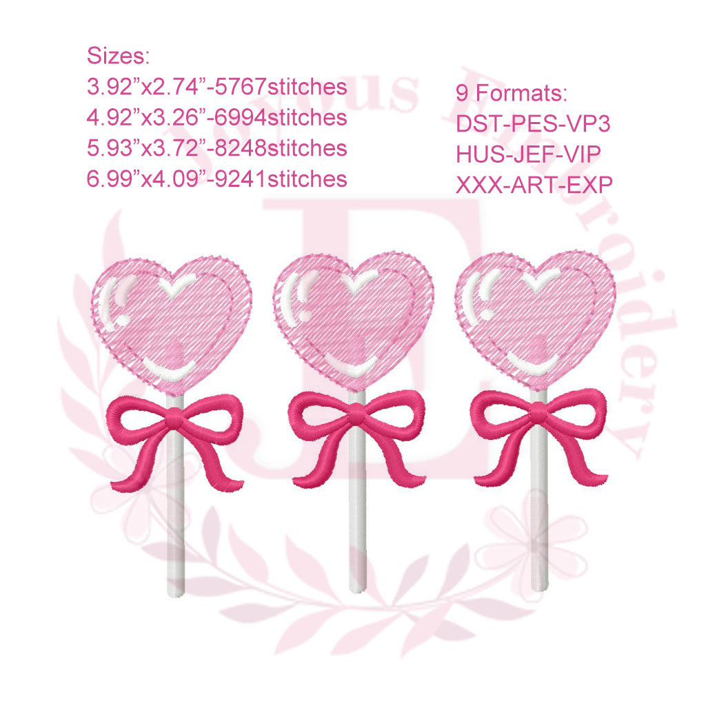 Heart Lollipop Machine Embroidery File