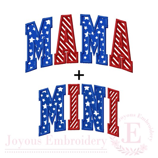 MAMA MINI Applique Embroidery Design Bundle, Patriotic USA Embroidery File