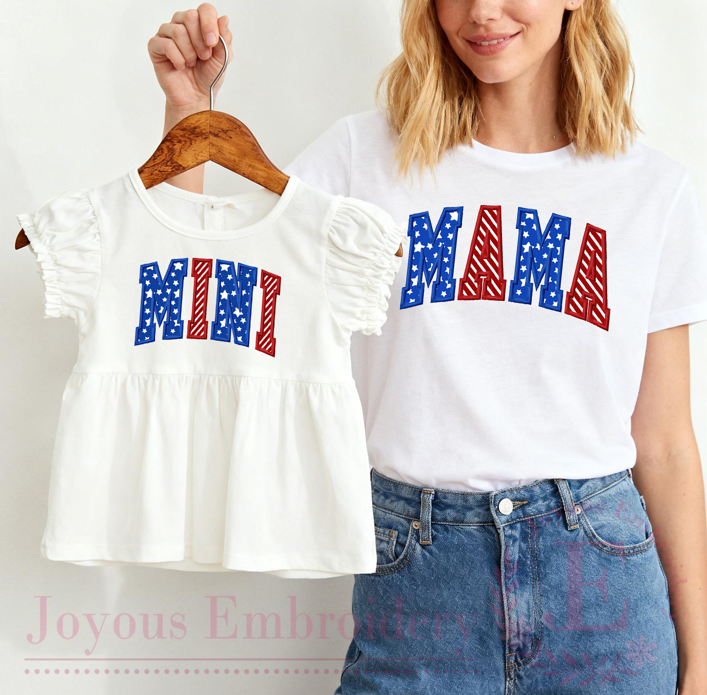 MAMA MINI Applique Embroidery Design Bundle, Patriotic USA Embroidery File