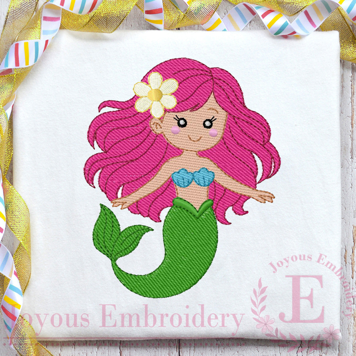 Mermaid Machine Embroidery Design, Ocean Princess Embroidery File