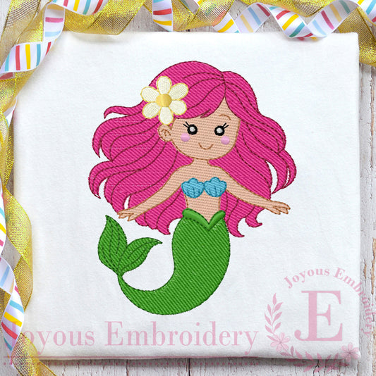 Mermaid Machine Embroidery Design, Ocean Princess Embroidery File