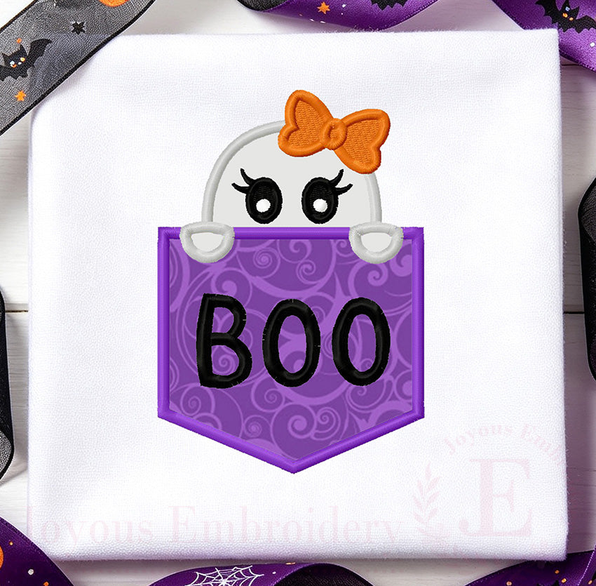 Pocket Ghost Applique Machine Embroidery Design