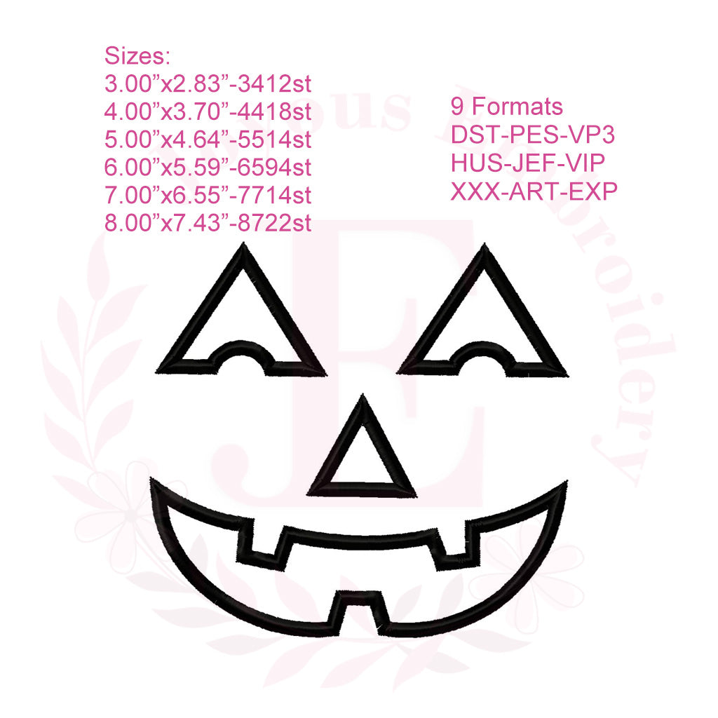 Pumpkin Face Applique Embroidery Design