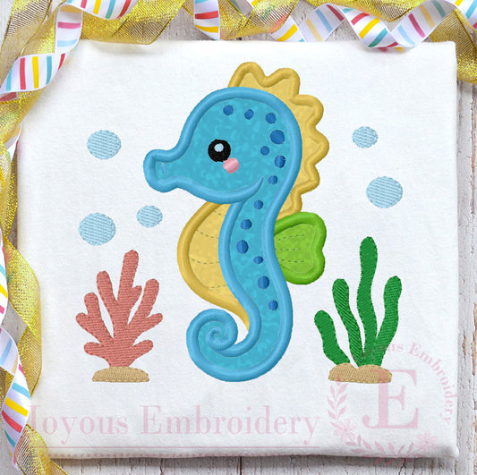 Seahorse Applique Embroidery Design,Ocean Animal Machine Embroidery File
