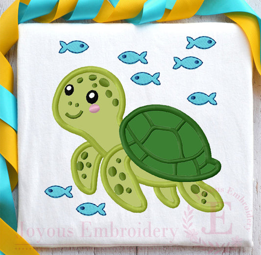 Sea Turtle Applique Embroidery Design,Ocean Animal Embroidery File