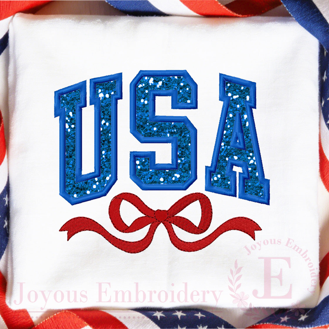 USA Bow Applique Embroidery Design, Patriotic Bow Embroidery File, America USA Machine Embroidery File