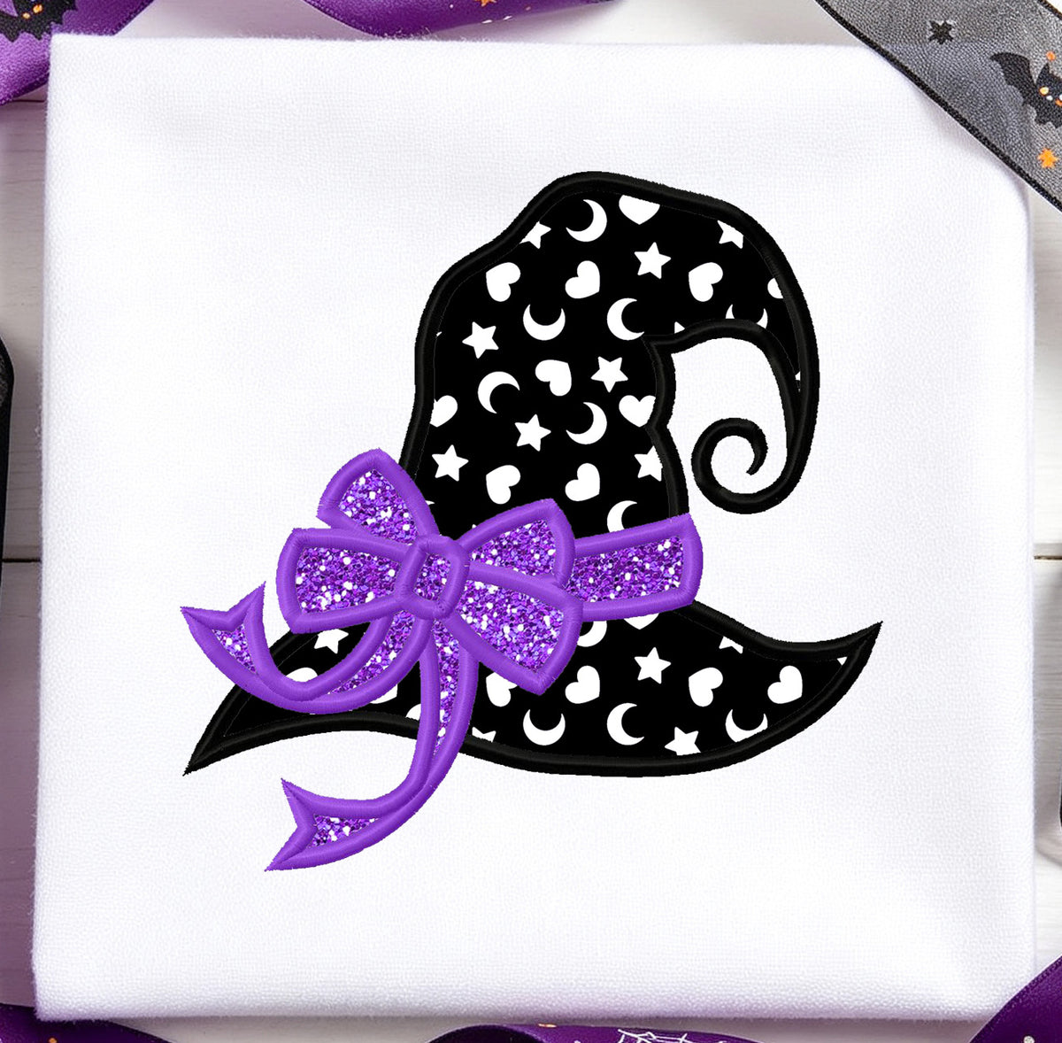 Witch Hat With Bow Applique Embroidery Design