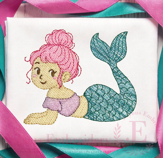 Mermaid Machine Embroidery Design,Beach Ocean stitch Embroidery File