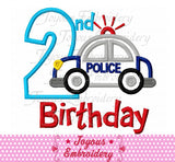 My 2nd Birthday Police car Applique Machine Embroidery Design NO:2018