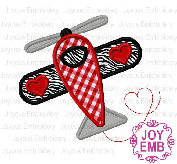 Valentine's day Airplane Applique Machine Embroidery Design NO:2677