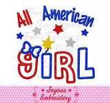4th of July All American Girl Applique Embroidery Design NO:1726