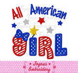 4th of July All American Girl Applique Embroidery Design NO:1726