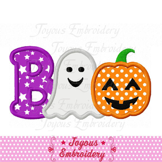 Halloween Boo With Ghost Pumpkin Applique Machine Embroidery Design NO:2185