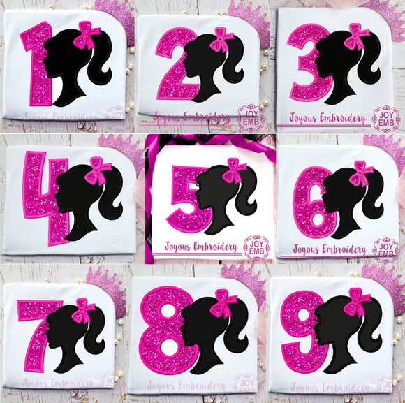 Barbie Numbers Applique Machine Embroidery Design