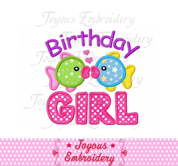 Birthday Girl With Fish Applique Embroidery Design NO:1538