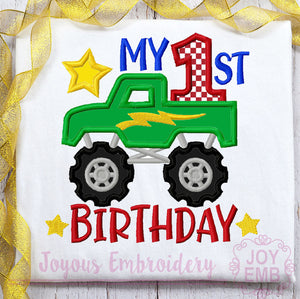 Monster Truck Birthday Applique Machine Embroidery Design