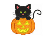 Halloween Cat With Pumpkin Applique Machine Embroidery Design NO:1417