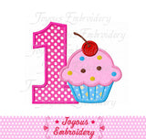 Cupcake Number 1 Applique Embroidery Design NO:1586