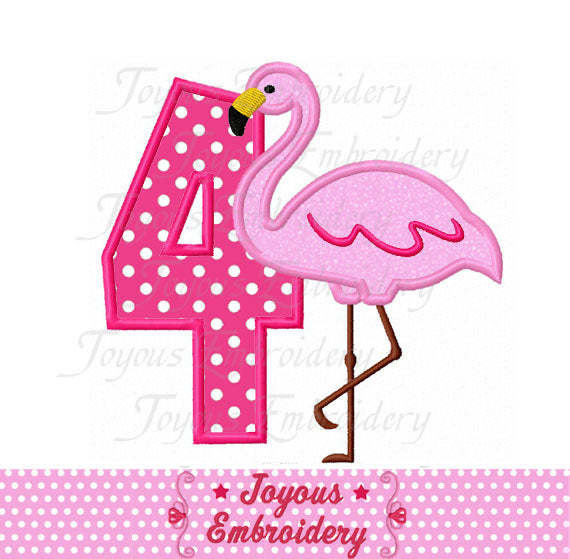 Flamingo Number 4 Applique Machine Embroidery Design NO:2111