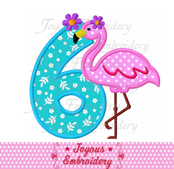 Flamingo Number 6 Applique Machine Embroidery Design NO:2140