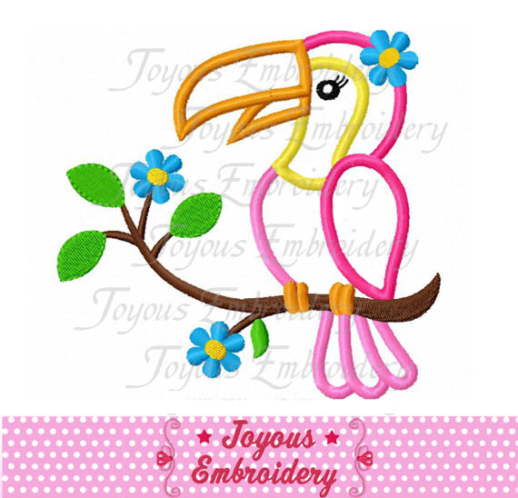 Girl Toucan with flower Applique Embroidery Design