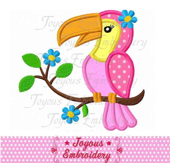 Girl Toucan with flower Applique Embroidery Design