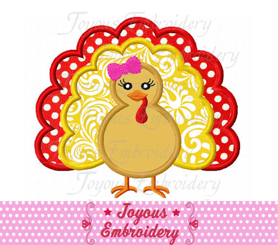 Thanksgiving Girl Turkey Applique Machine Embroidery Design NO:2235