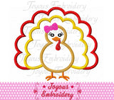 Thanksgiving Girl Turkey Applique Machine Embroidery Design NO:2235