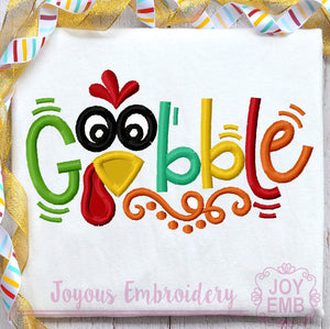 Thanksgiving Turkey Gobble Applique Machine Embroidery Design