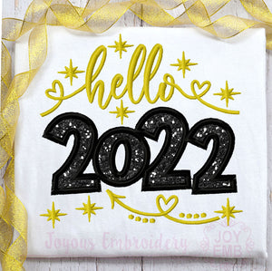 Hello 2022 New Year Applique Machine Embroidery Design